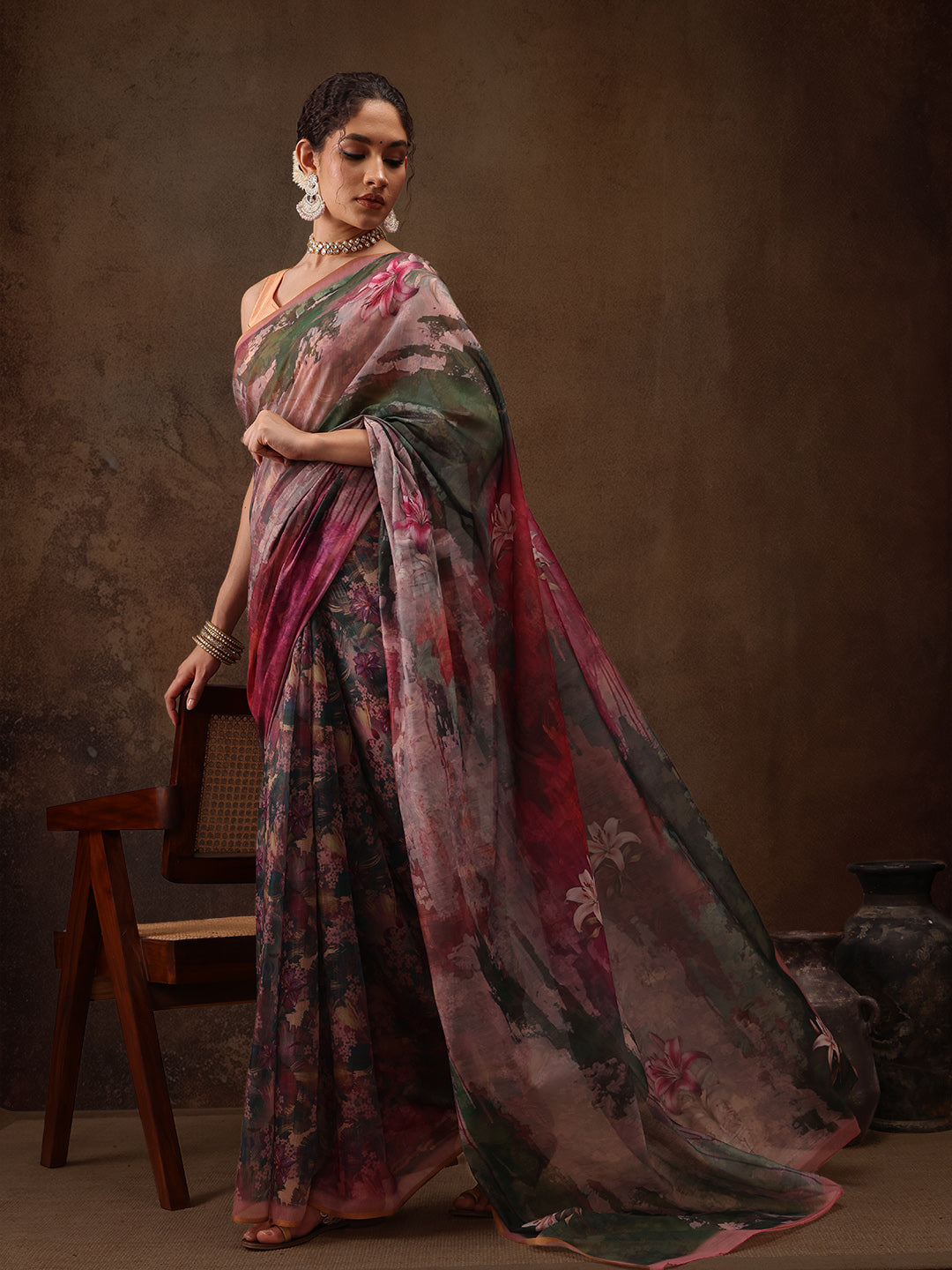 Floral Printed Cotton Blend Saree