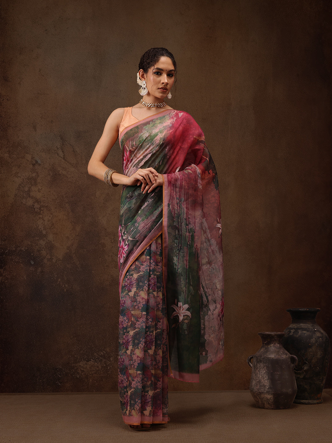 Floral Printed Cotton Blend Saree