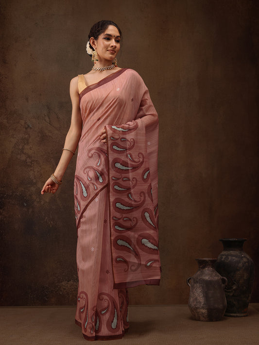 Floral Print Cotton Blend Saree