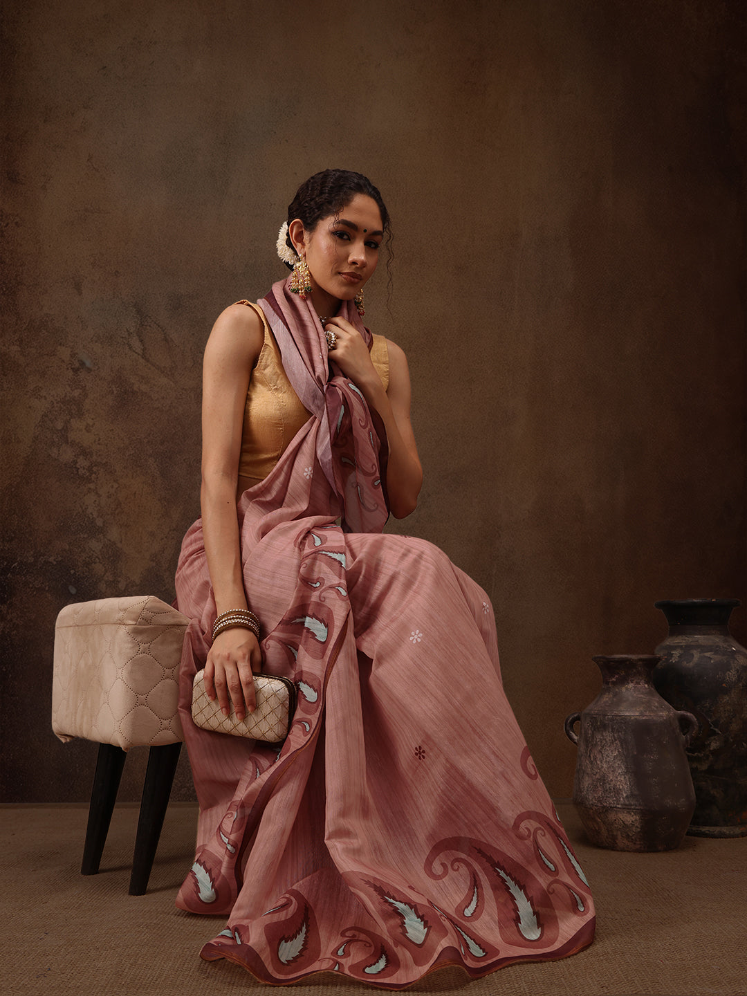 Floral Print Cotton Blend Saree