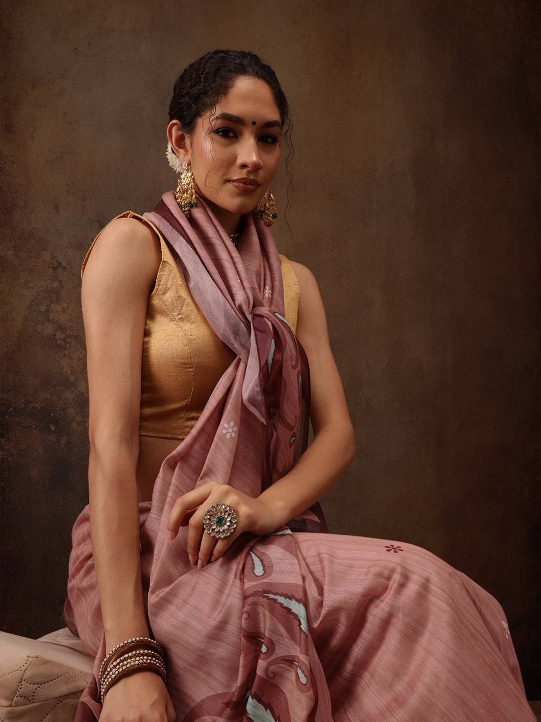 Floral Print Cotton Blend Saree