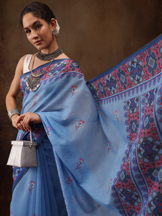Floral Printed Cotton Blend Saree