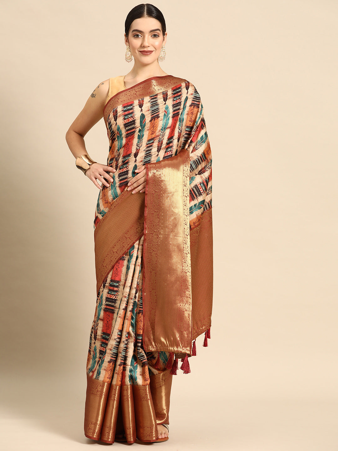 Kanchipuram Pattu Silk Zari Woven Digital Print Saree