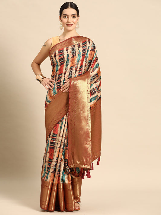 Kanchipuram Pattu Silk Zari Woven Digital Print Saree
