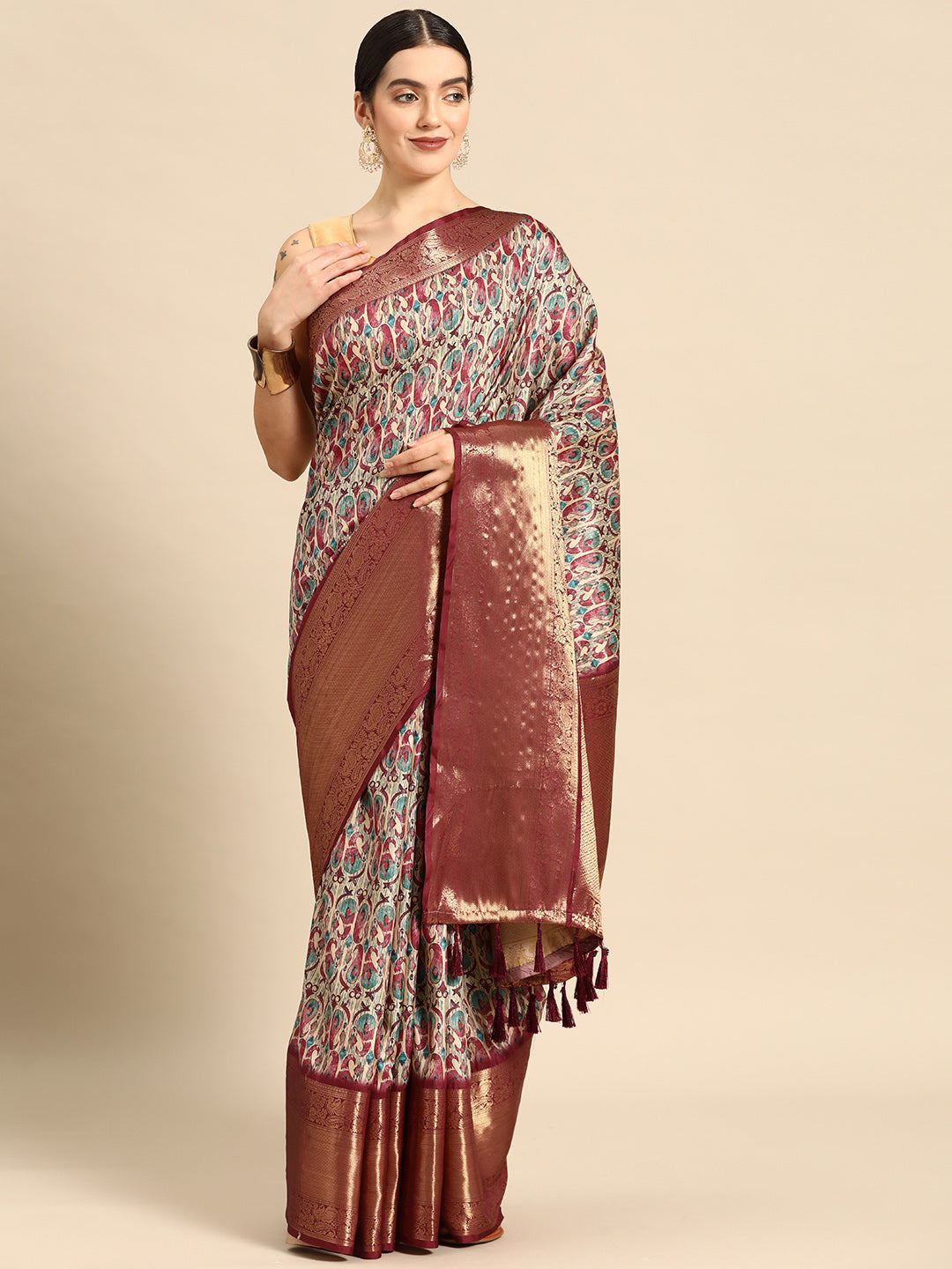 Kanchipuram Pattu Silk Zari Woven Digital Print Saree