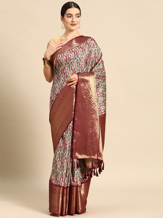 Kanchipuram Pattu Silk Zari Woven Digital Print Saree