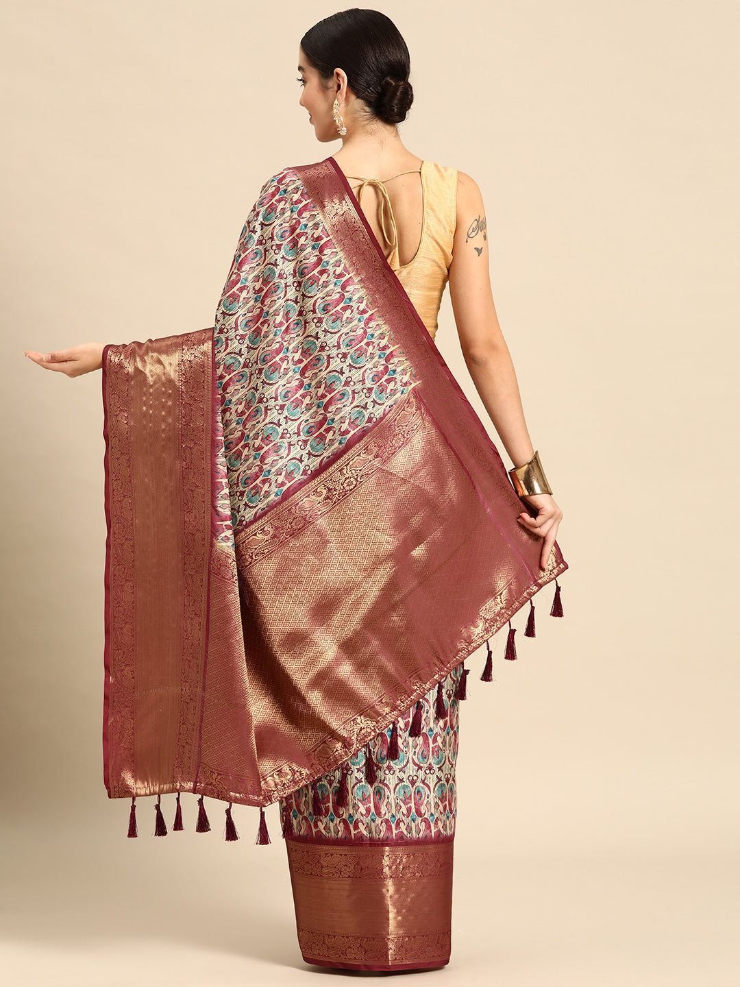 Kanchipuram Pattu Silk Zari Woven Digital Print Saree