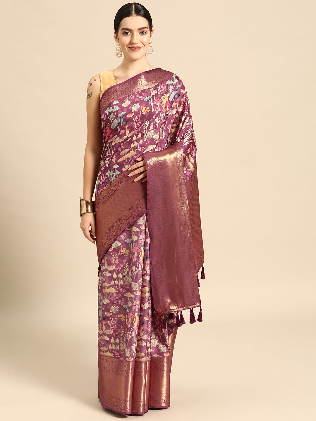 Kanchipuram Pattu Silk Zari Woven Digital Print Saree
