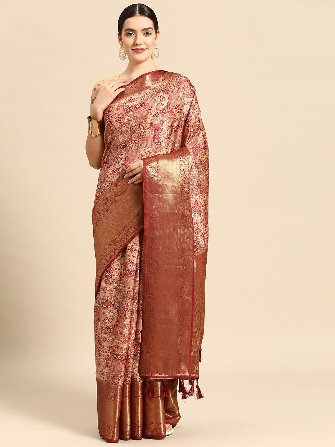 Kanchipuram Pattu Silk Zari Woven Digital Print Saree