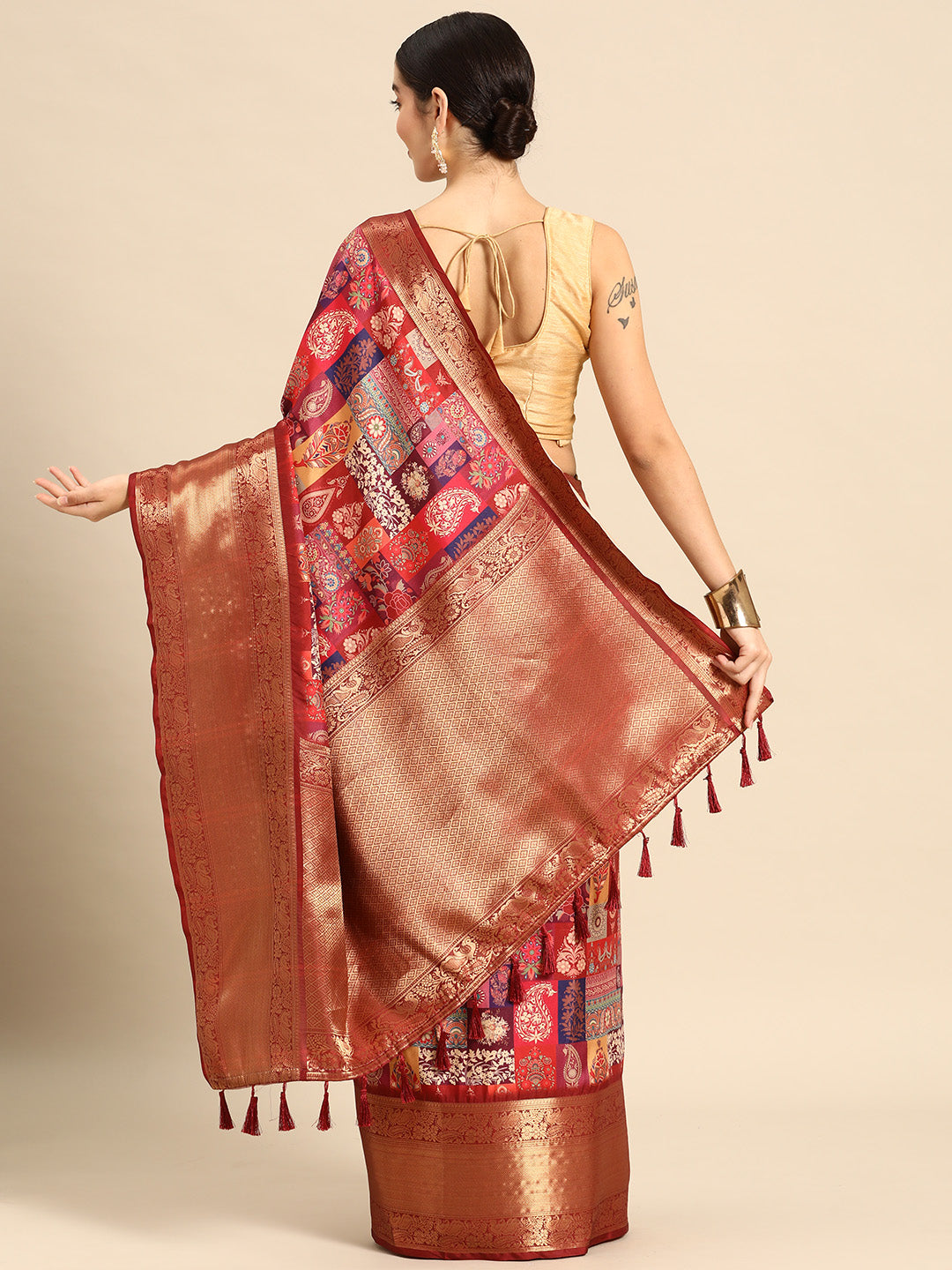 Kanchipuram Pattu Silk Zari Woven Digital Print Saree