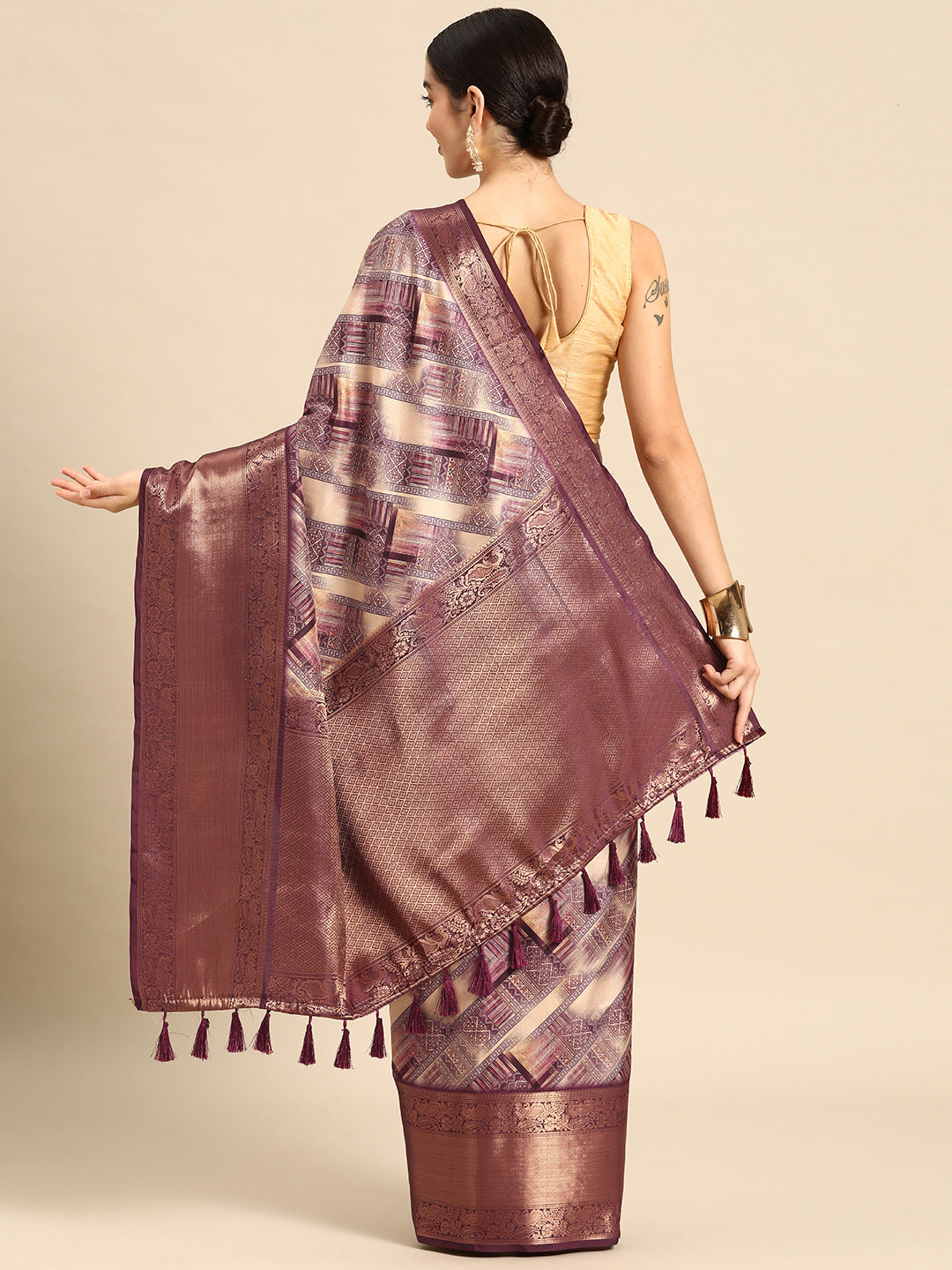 Kanchipuram Pattu Silk Zari Woven Digital Print Saree