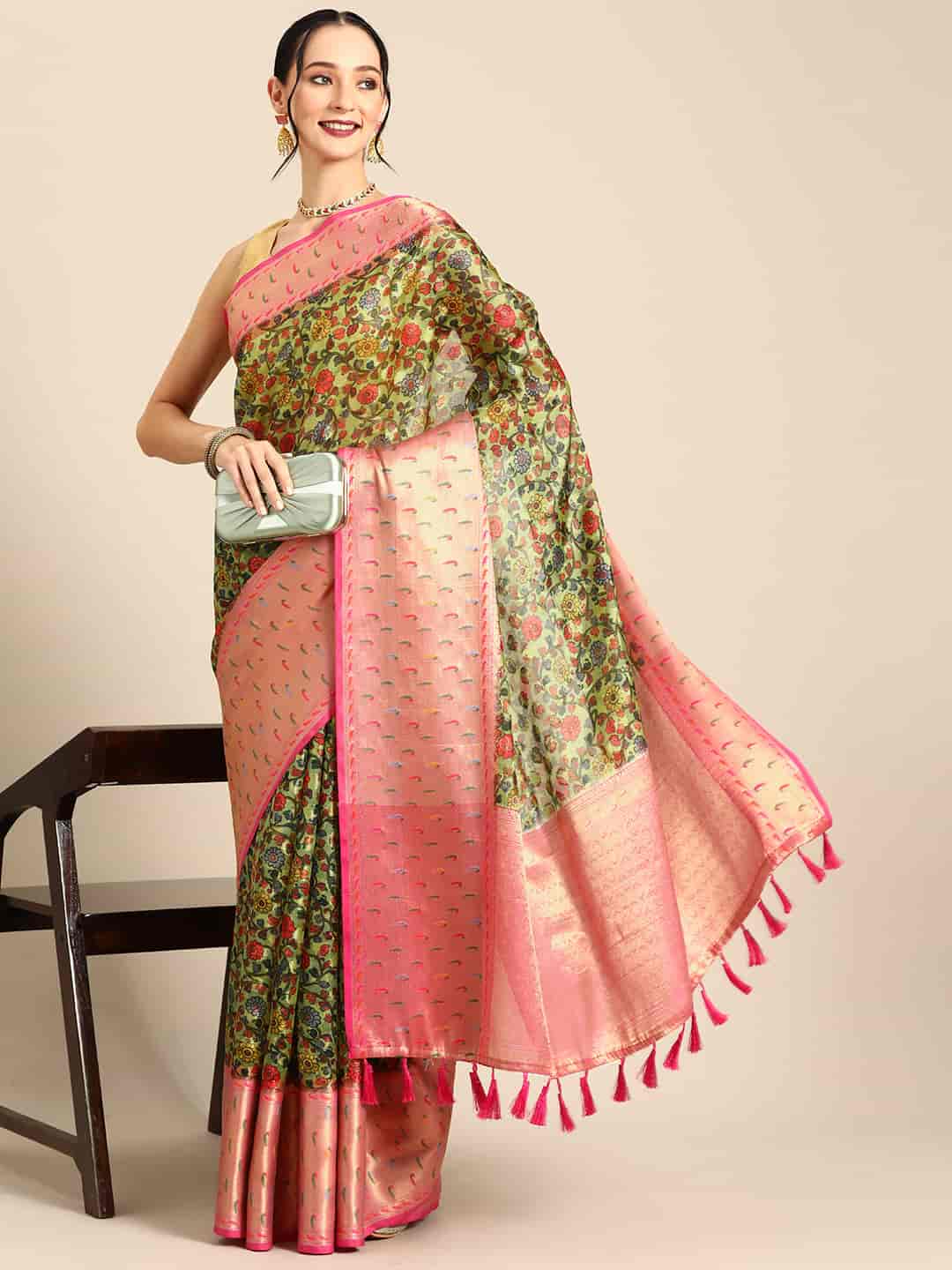Women's Banarasi Silk Woven With Digital Printed Saree