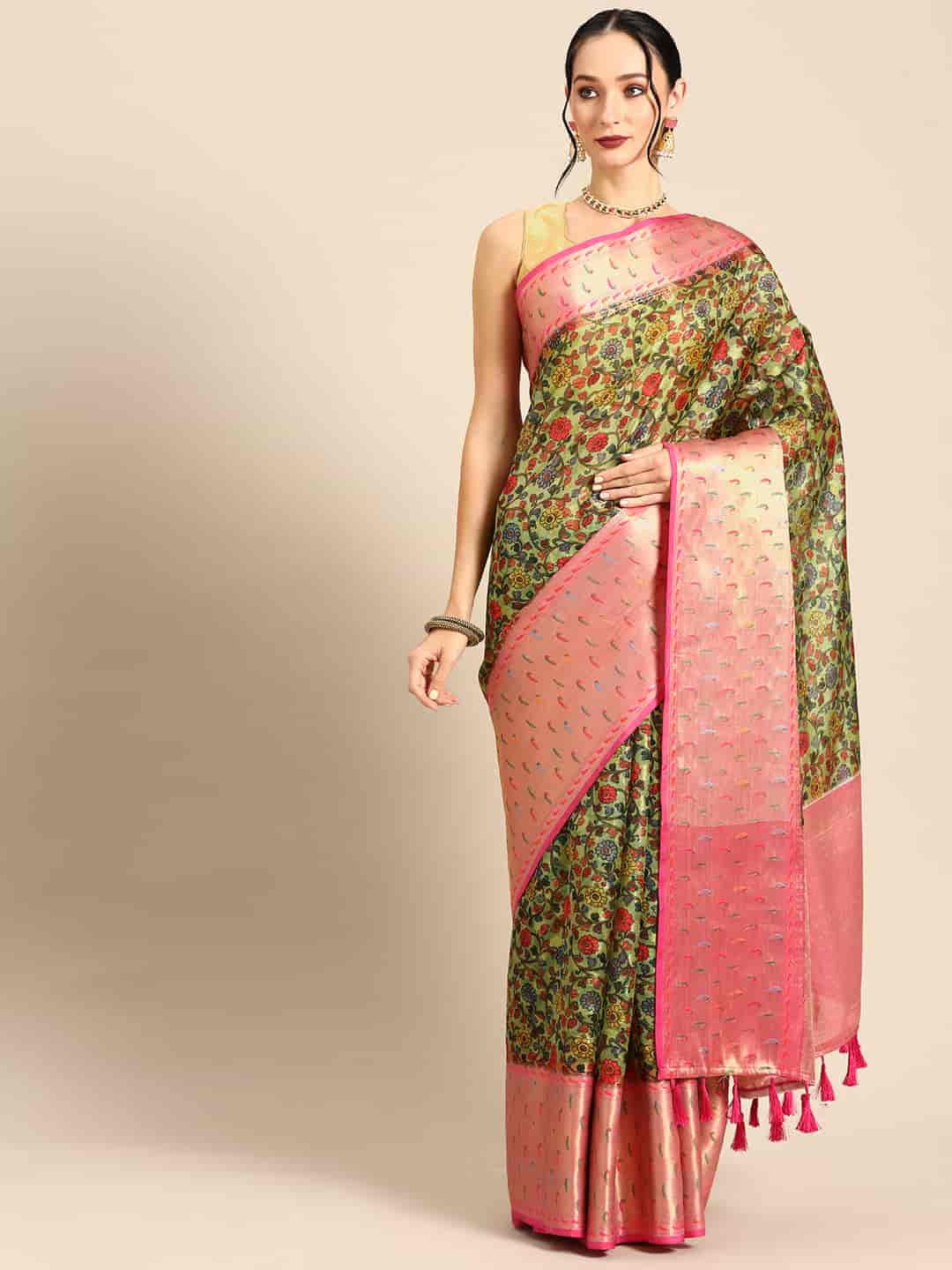 Women's Banarasi Silk Woven With Digital Printed Saree