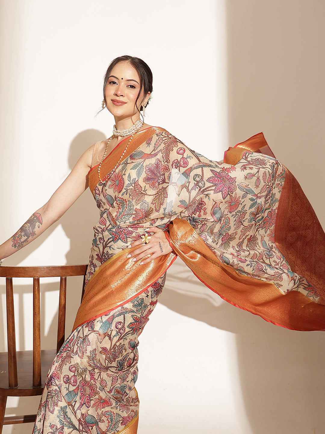 Digital Printed Kalamkari Chanderi Silk Saree With Woven Border & Rich Pallu