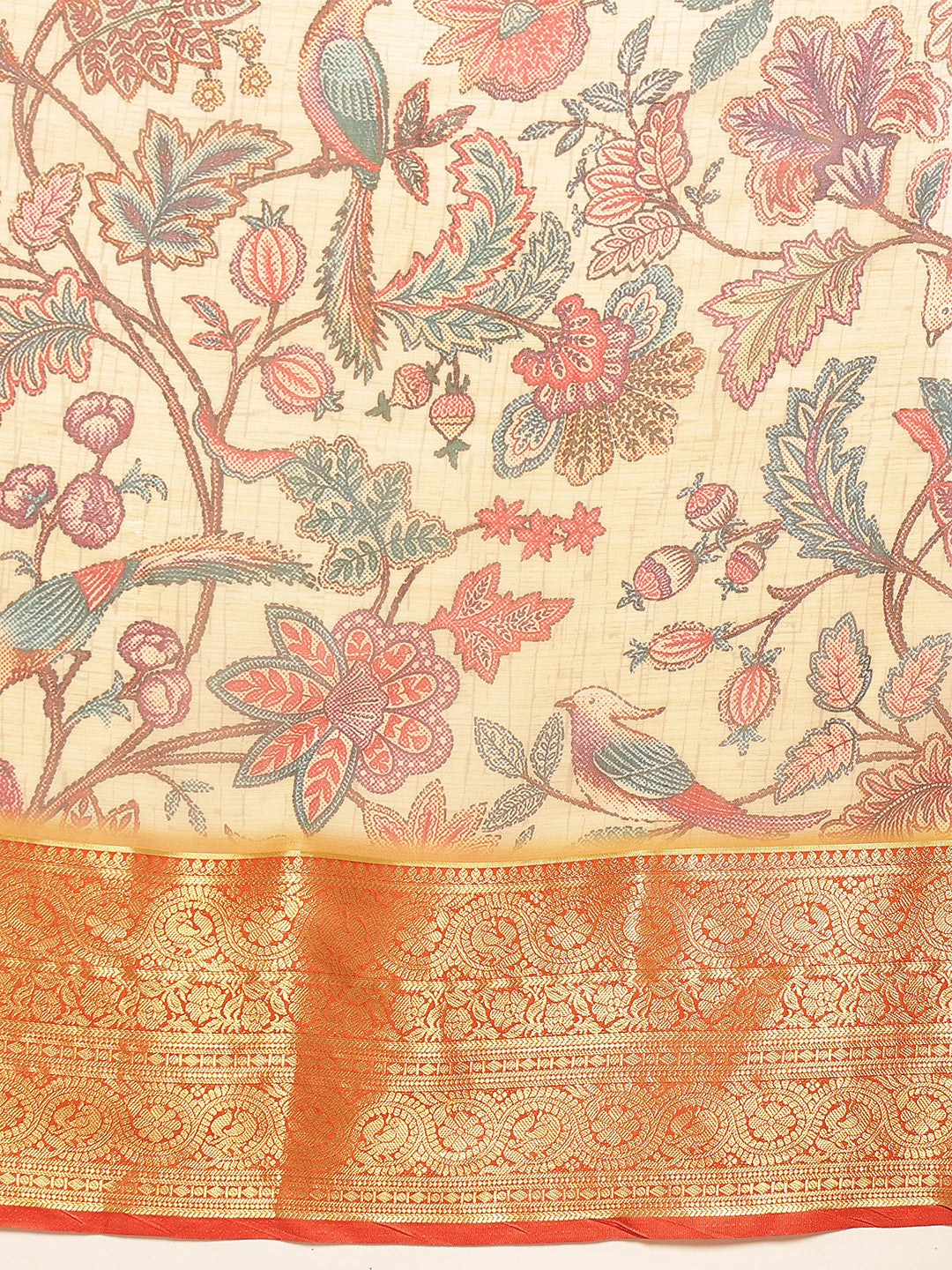 Digital Printed Kalamkari Chanderi Silk Saree With Woven Border & Rich Pallu