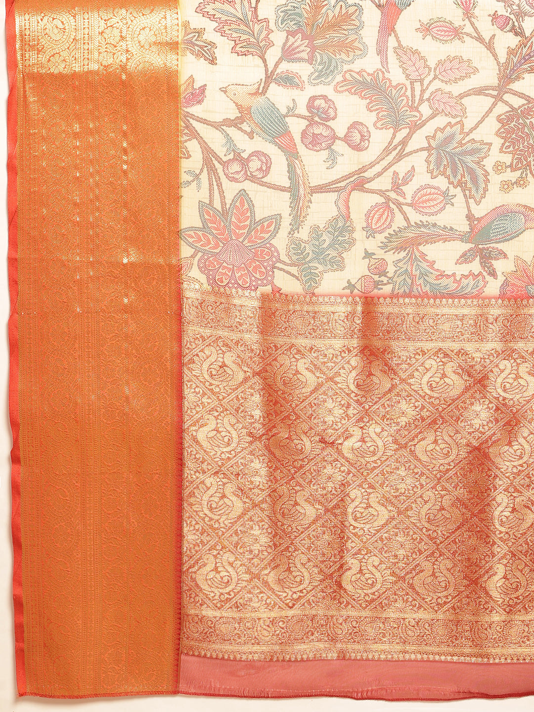 Digital Printed Kalamkari Chanderi Silk Saree With Woven Border & Rich Pallu