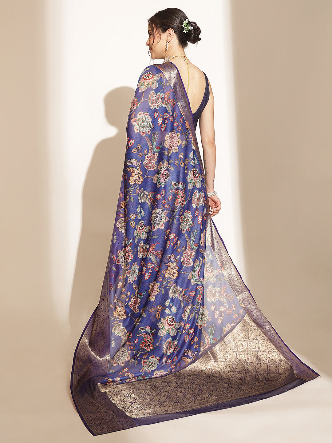 Digital Printed Kalamkari Chanderi Silk Saree With Woven Border & Rich Pallu