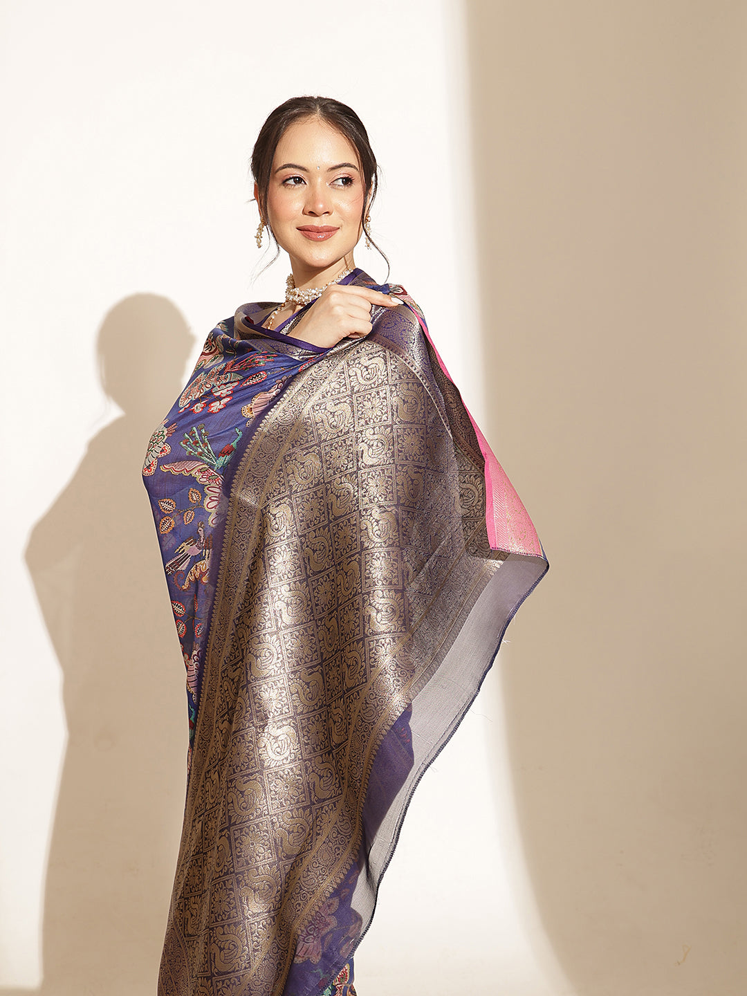 Digital Printed Kalamkari Chanderi Silk Saree With Woven Border & Rich Pallu