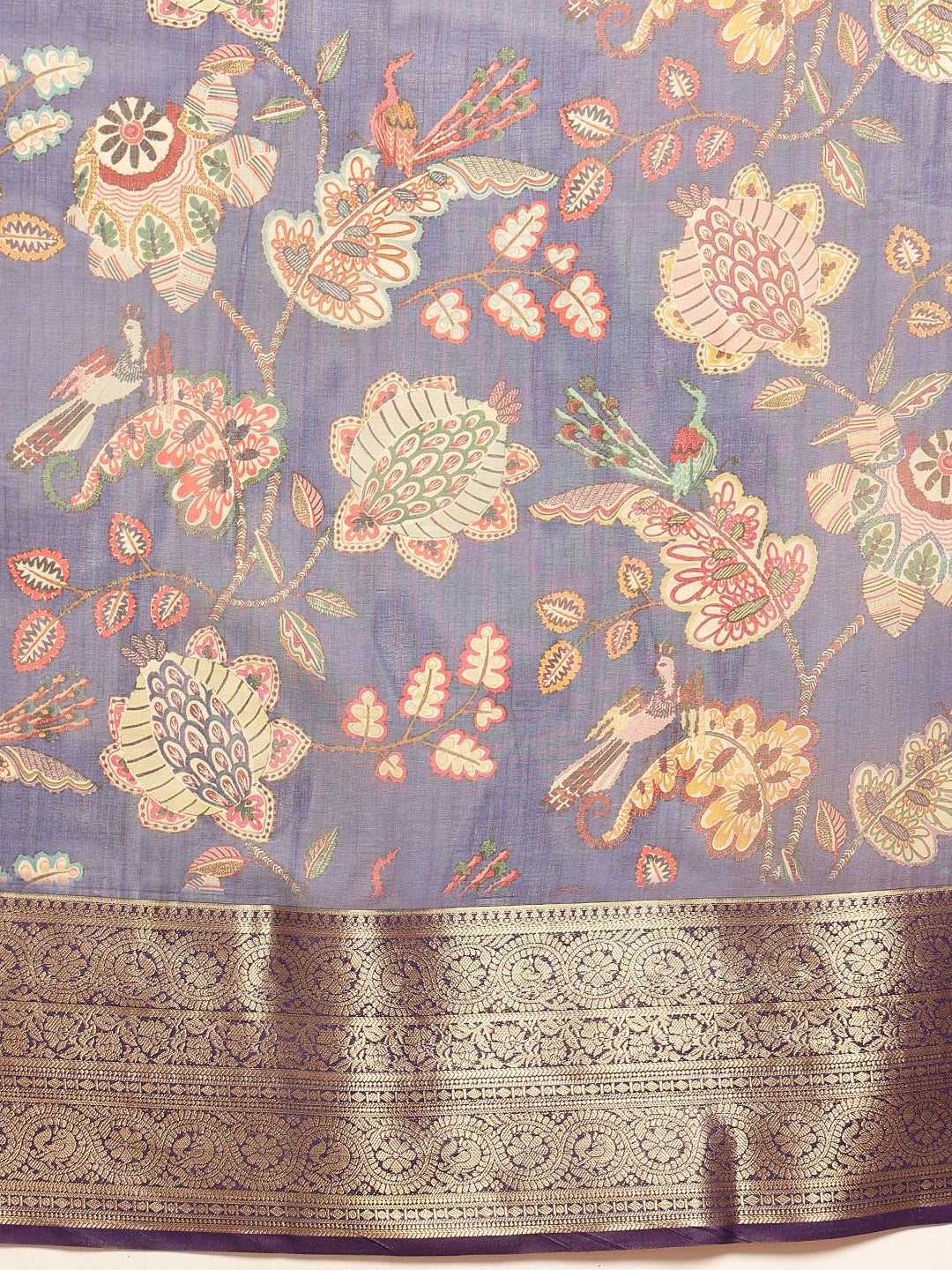 Digital Printed Kalamkari Chanderi Silk Saree With Woven Border & Rich Pallu