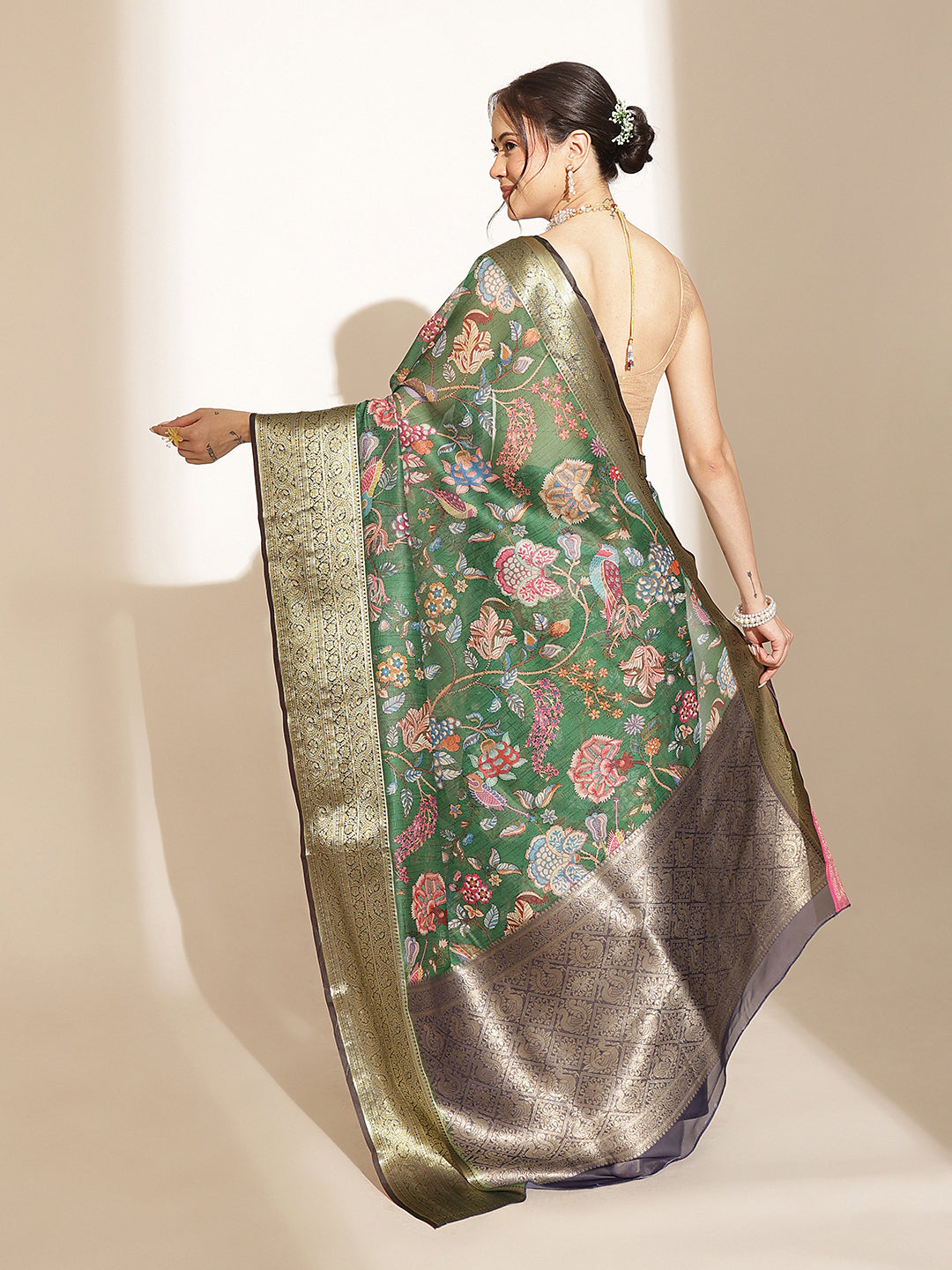 Digital Printed Kalamkari Chanderi Silk Saree With Woven Border & Rich Pallu