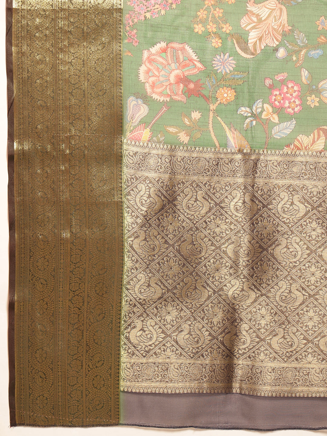 Digital Printed Kalamkari Chanderi Silk Saree With Woven Border & Rich Pallu