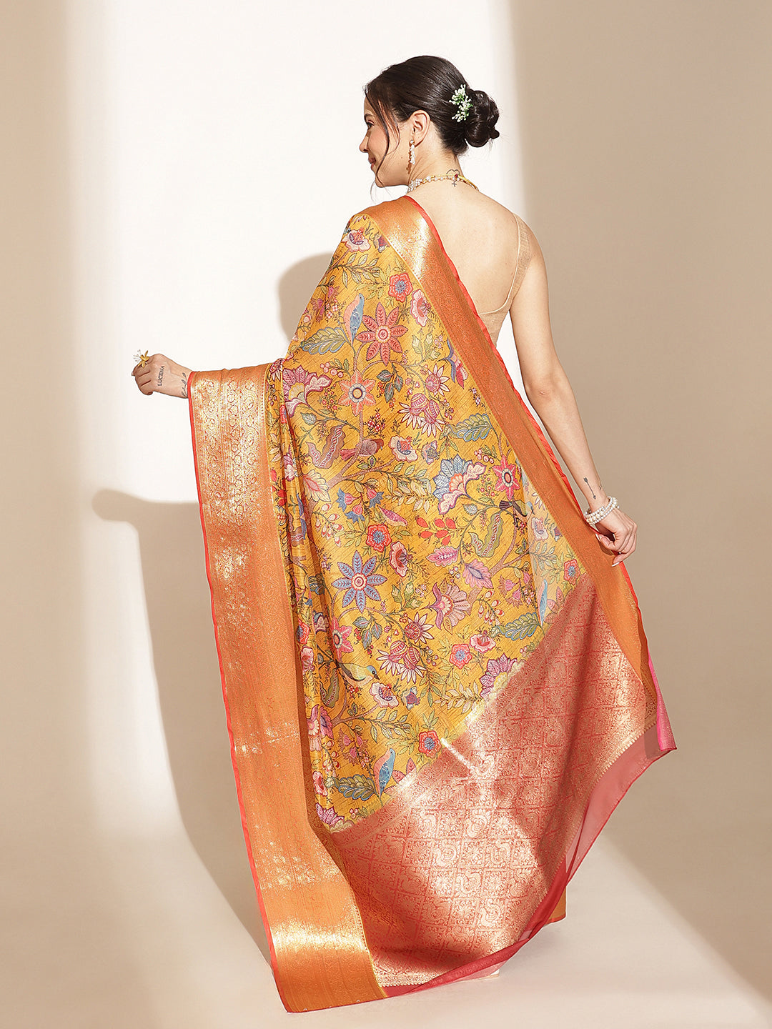 Digital Printed Kalamkari Chanderi Silk Saree With Woven Border & Rich Pallu