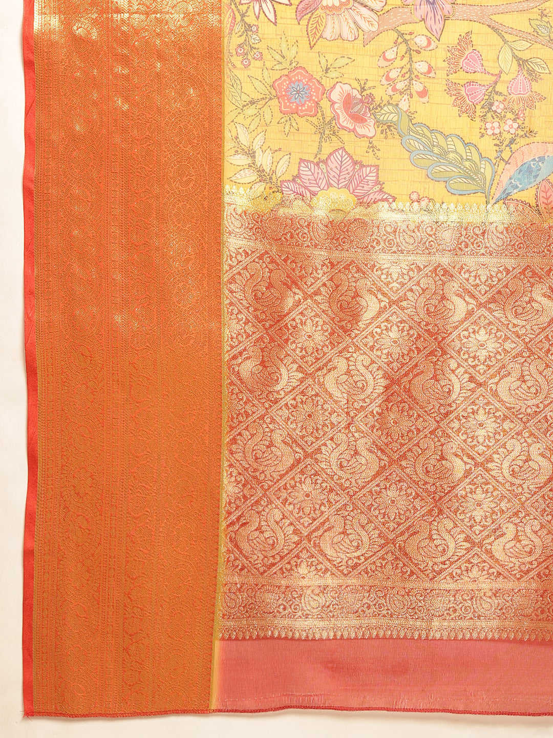 Digital Printed Kalamkari Chanderi Silk Saree With Woven Border & Rich Pallu