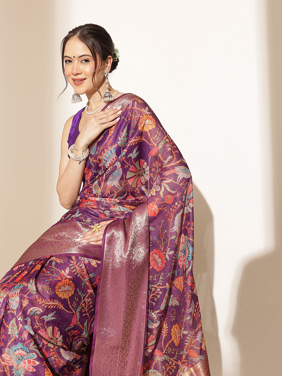 Digital Printed Kalamkari Chanderi Silk Saree With Woven Border & Rich Pallu