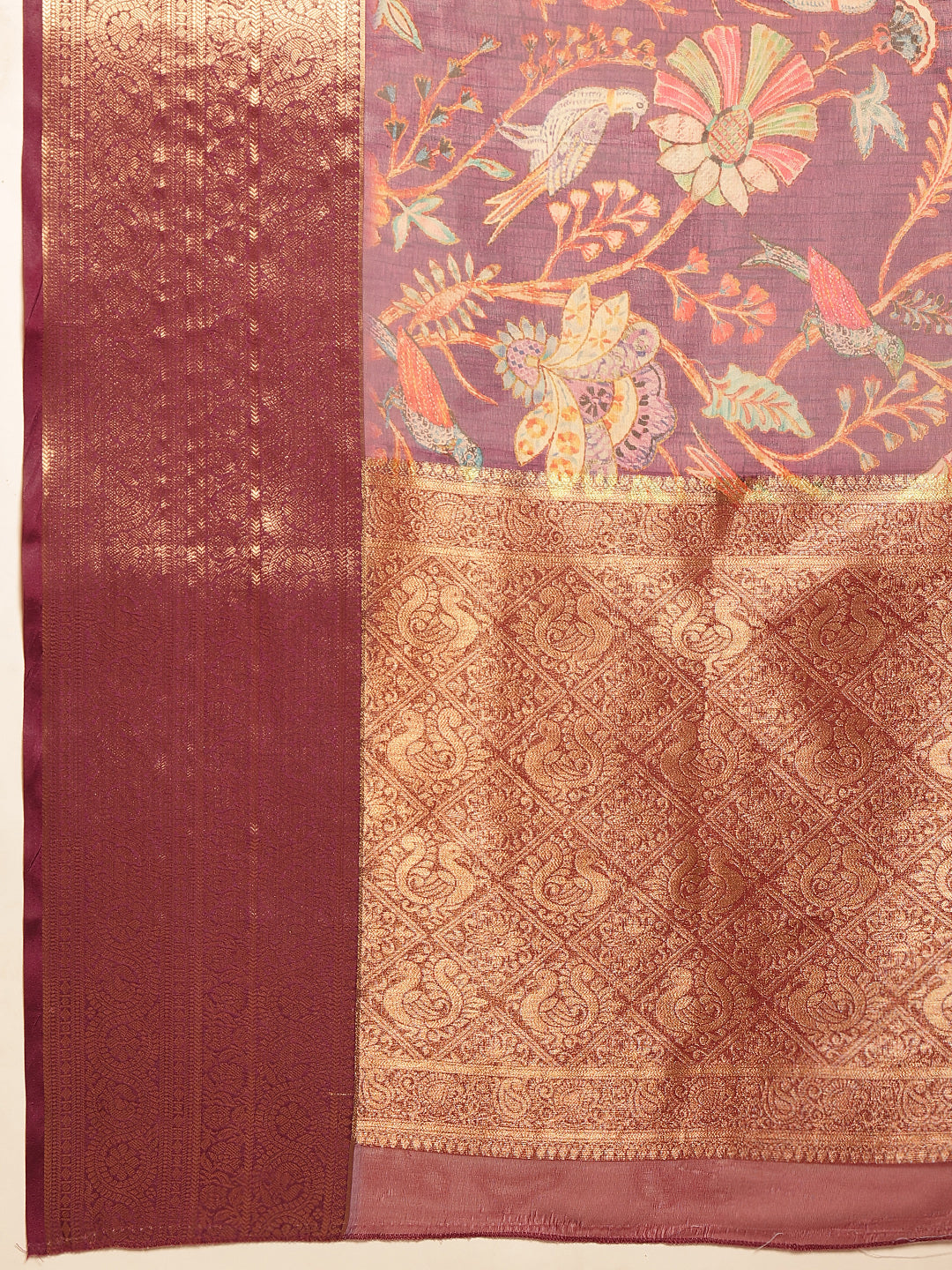 Digital Printed Kalamkari Chanderi Silk Saree With Woven Border & Rich Pallu