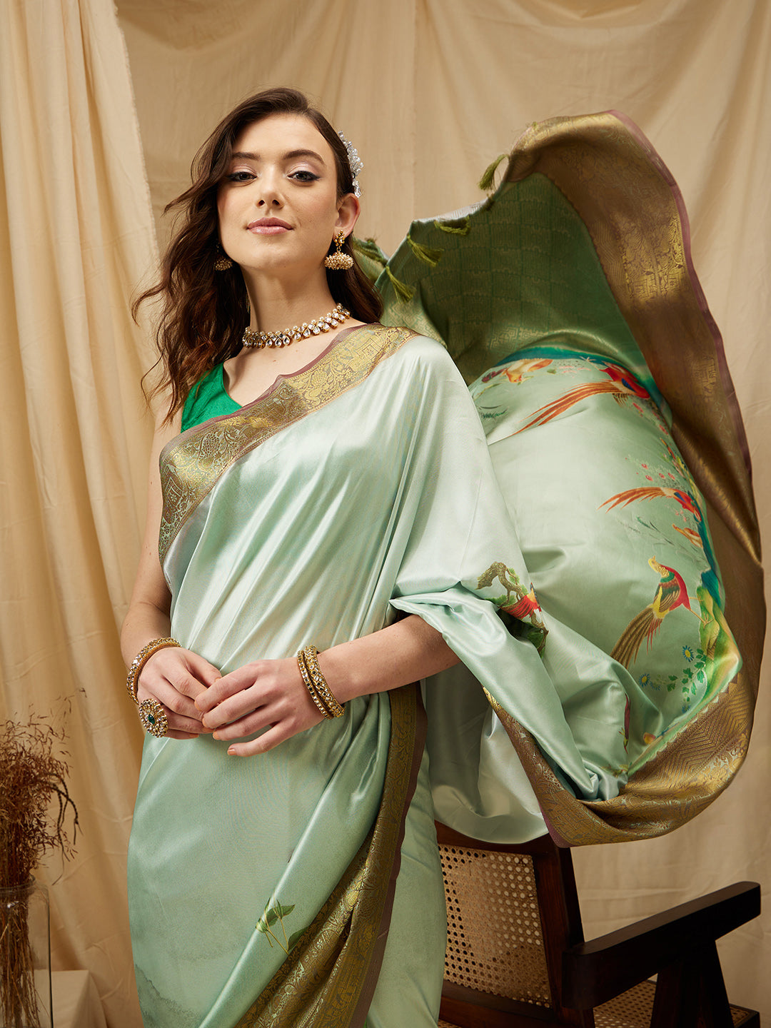 Kanjeevaram Soft Silk Floral Printed Saree With Tassel