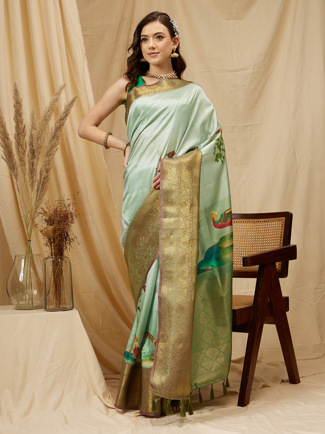 Kanjeevaram Soft Silk Floral Printed Saree With Tassel