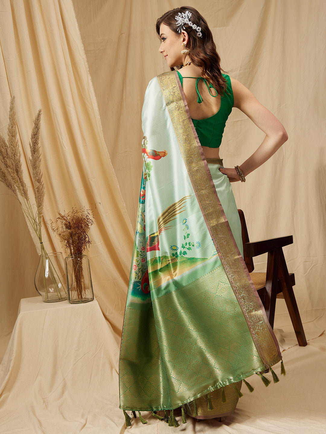 Kanjeevaram Soft Silk Floral Printed Saree With Tassel