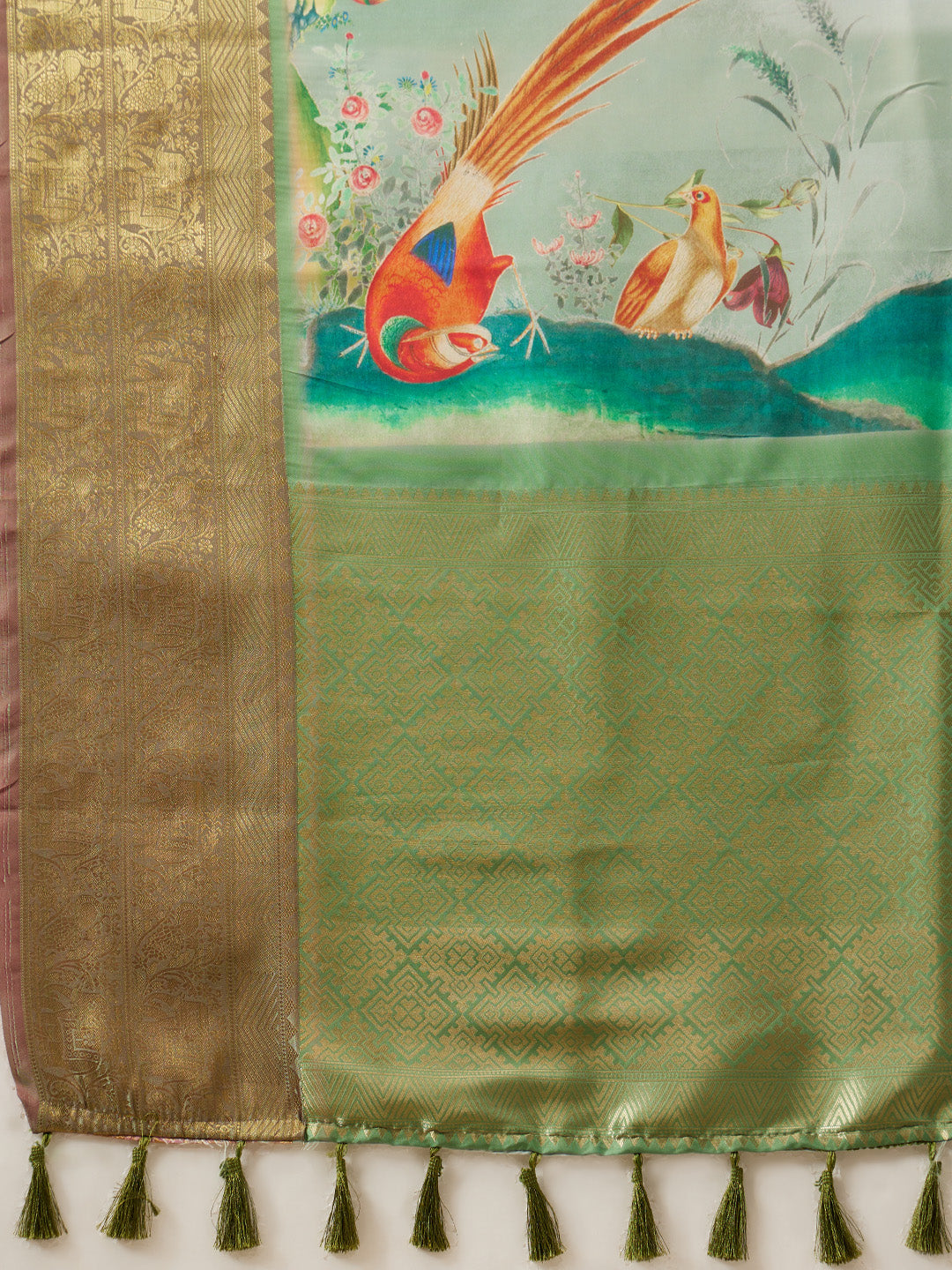 Kanjeevaram Soft Silk Floral Printed Saree With Tassel