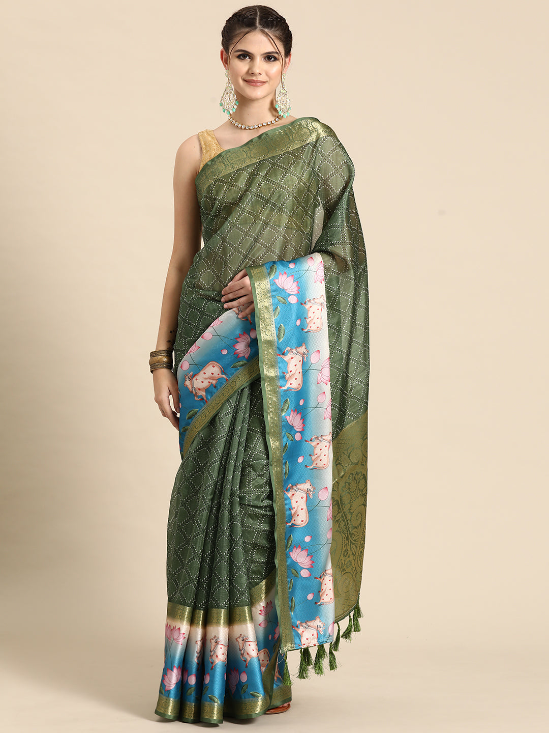 Kanjivaram Silk Pichwai Digital Printed Zari Woven Saree