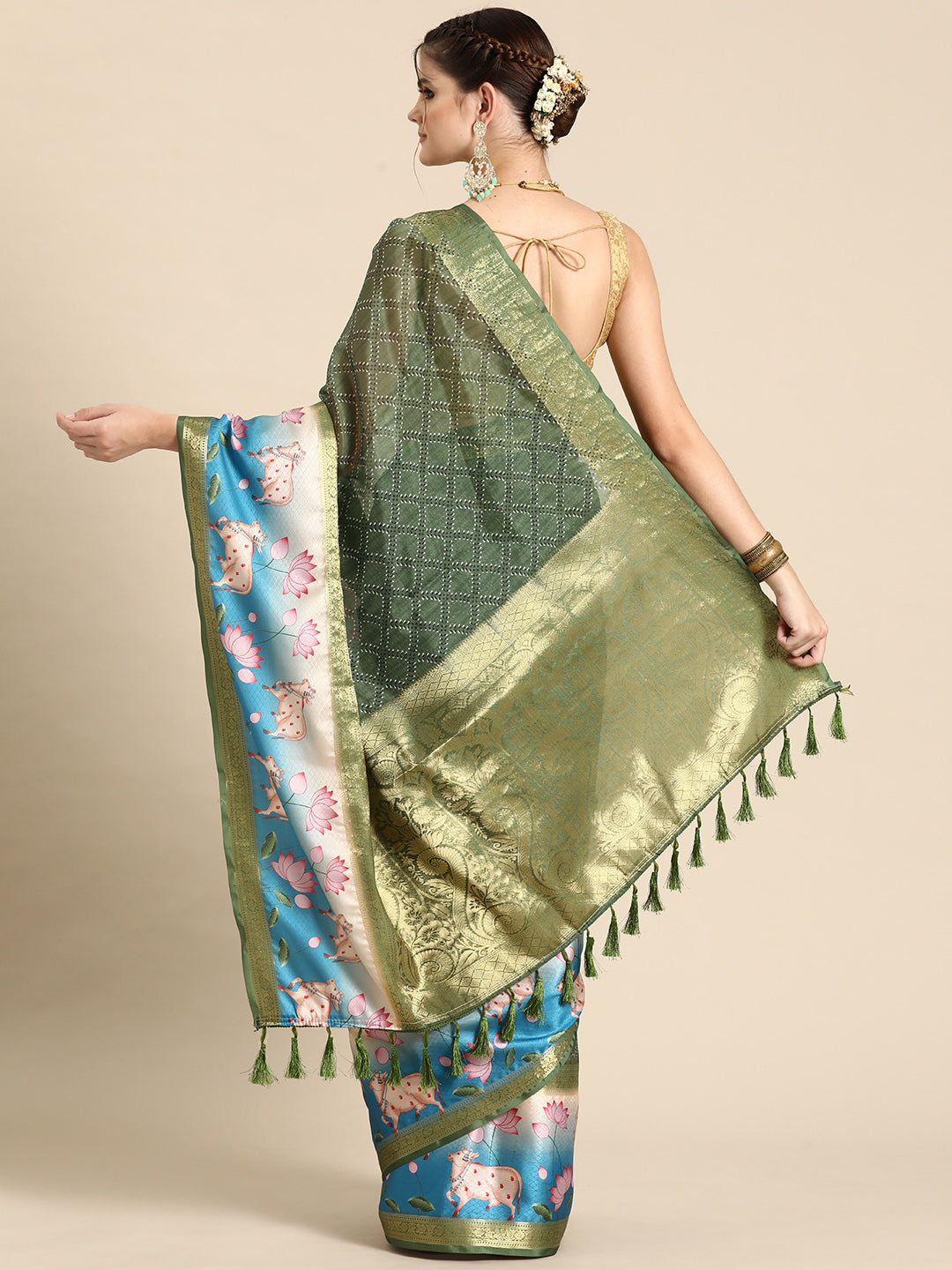 Kanjivaram Silk Pichwai Digital Printed Zari Woven Saree