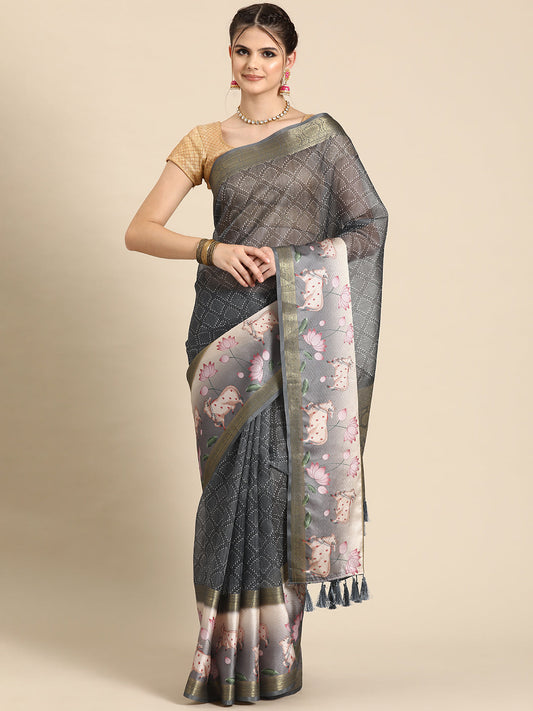 Kanjivaram Silk Pichwai Digital Printed Zari Woven Saree