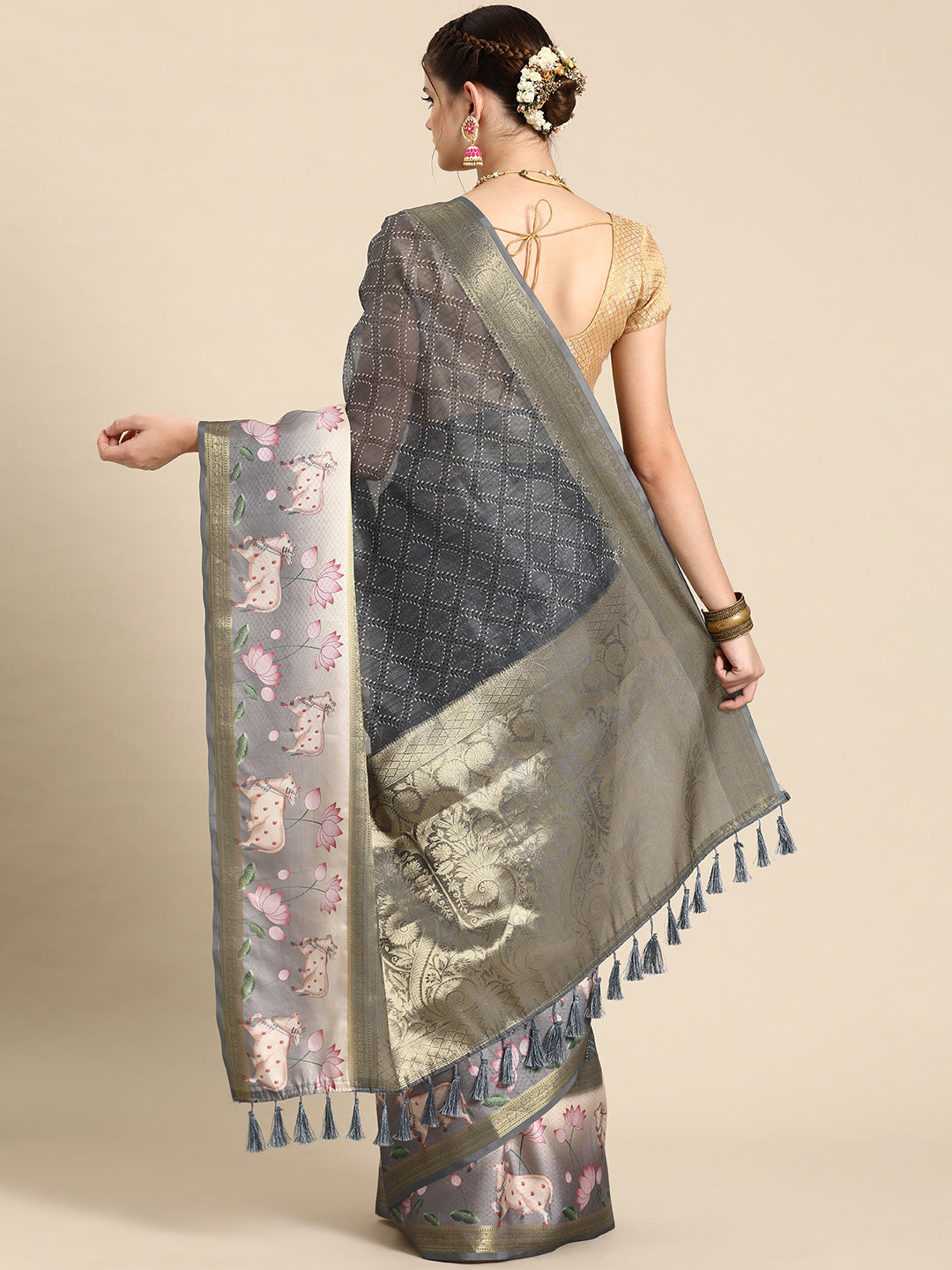 Kanjivaram Silk Pichwai Digital Printed Zari Woven Saree