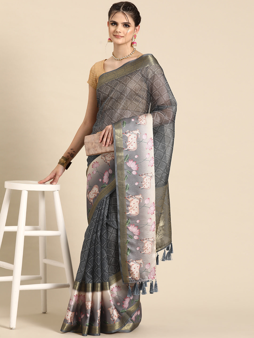 Kanjivaram Silk Pichwai Digital Printed Zari Woven Saree