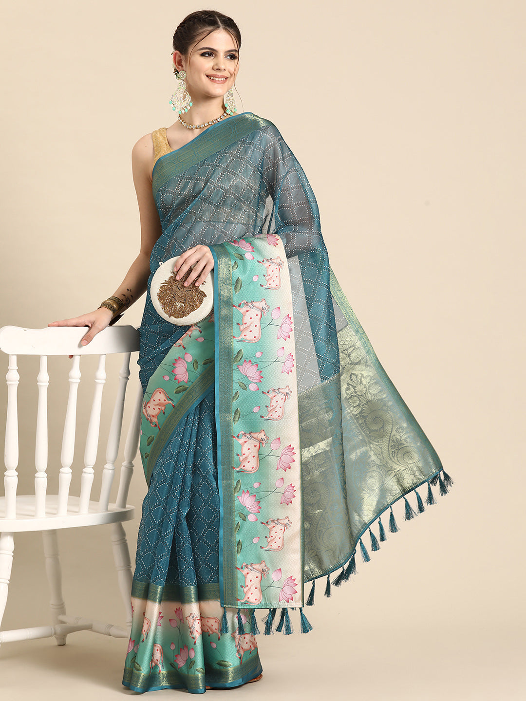 Kanjivaram Silk Pichwai Digital Printed Zari Woven Saree