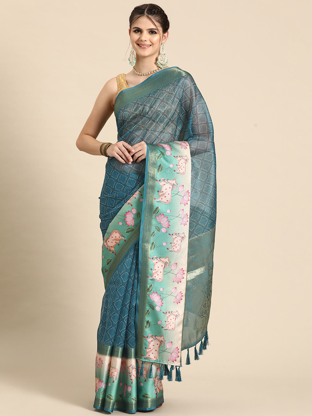 Kanjivaram Silk Pichwai Digital Printed Zari Woven Saree
