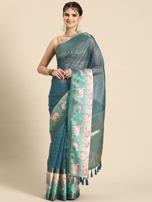 Kanjivaram Silk Pichwai Digital Printed Zari Woven Saree