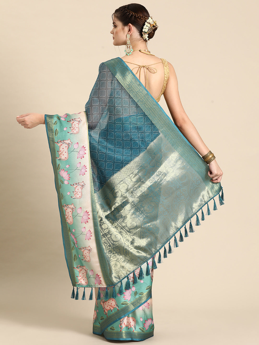 Kanjivaram Silk Pichwai Digital Printed Zari Woven Saree