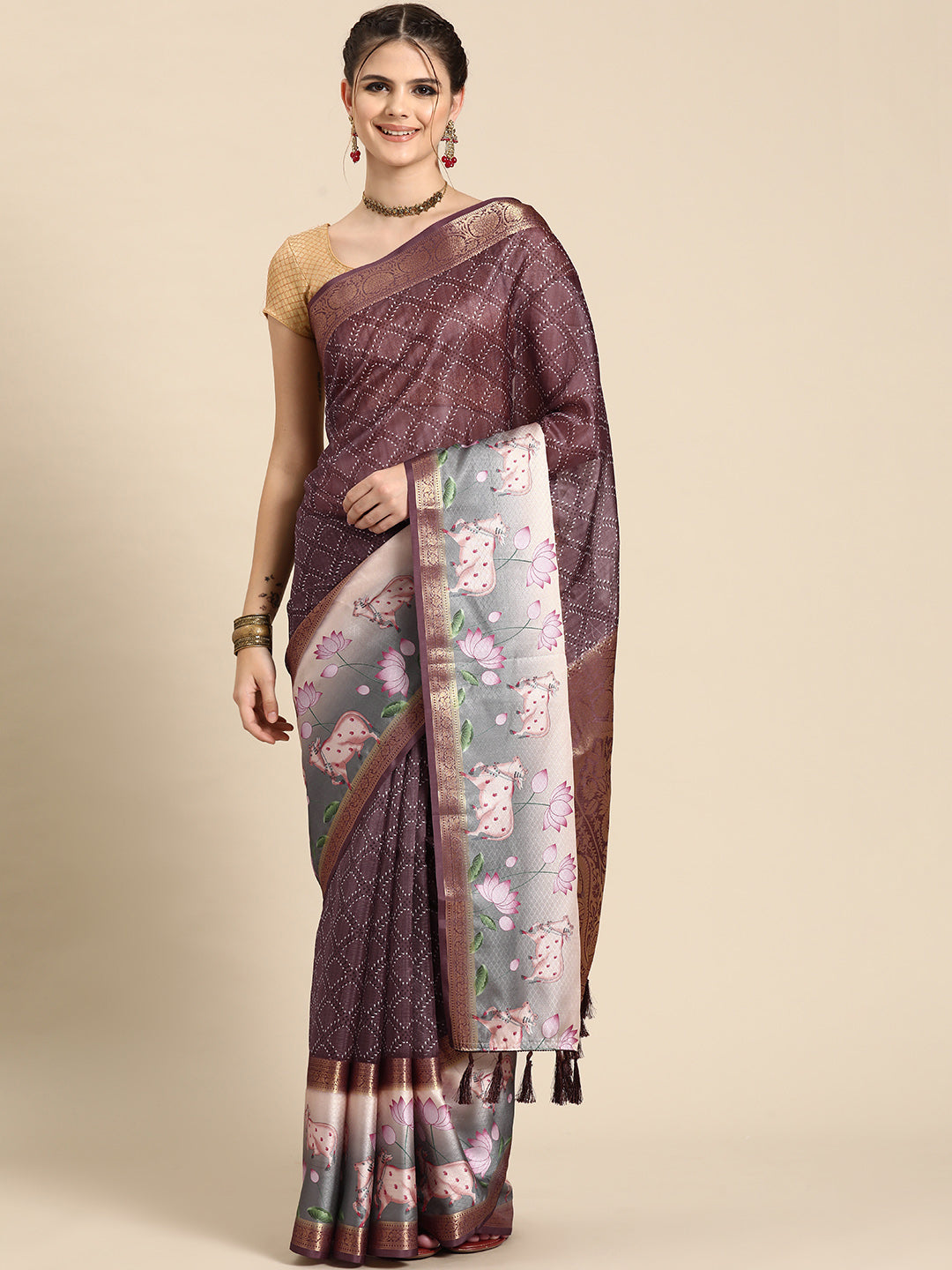 Kanjivaram Silk Pichwai Digital Printed Zari Woven Saree