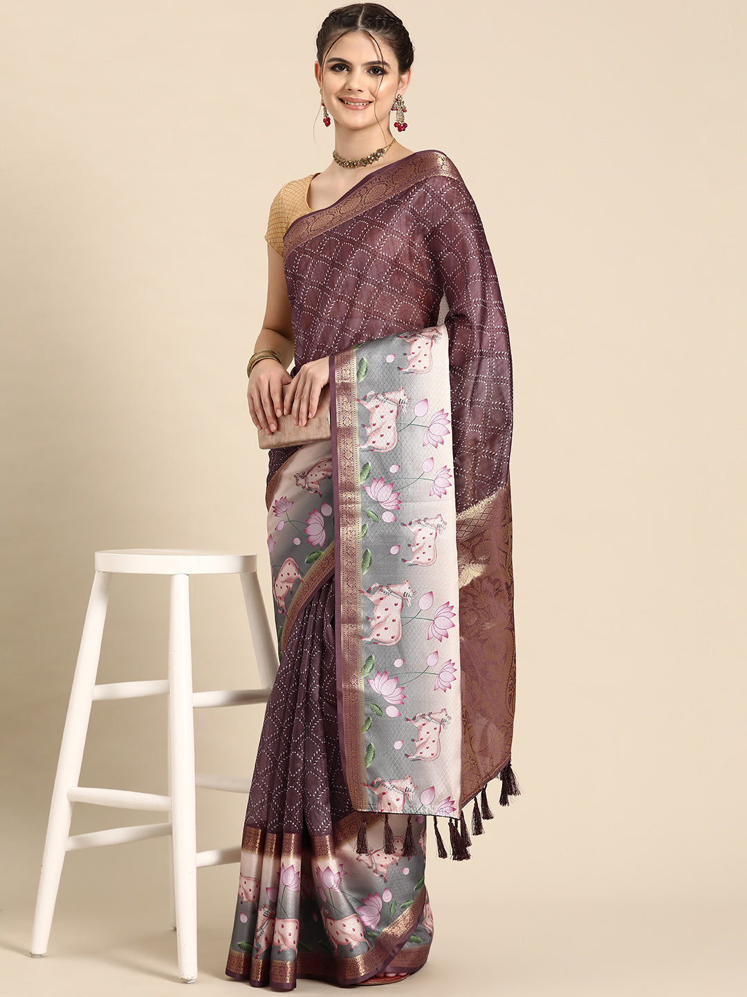 Kanjivaram Silk Pichwai Digital Printed Zari Woven Saree