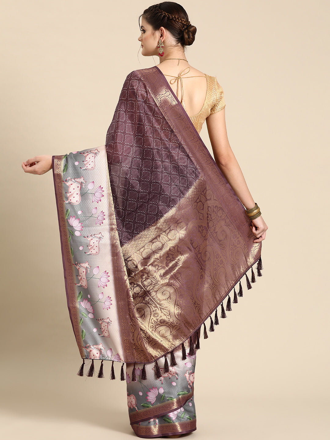 Kanjivaram Silk Pichwai Digital Printed Zari Woven Saree