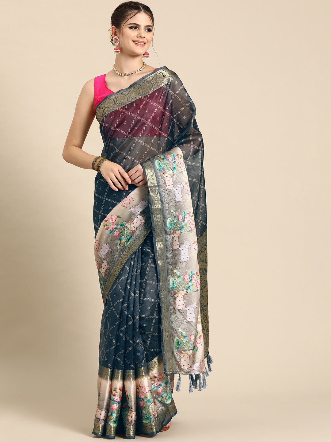 Kanjivaram Silk Pichwai Digital Printed Zari Woven Saree