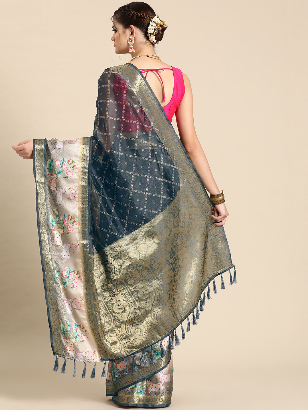 Kanjivaram Silk Pichwai Digital Printed Zari Woven Saree