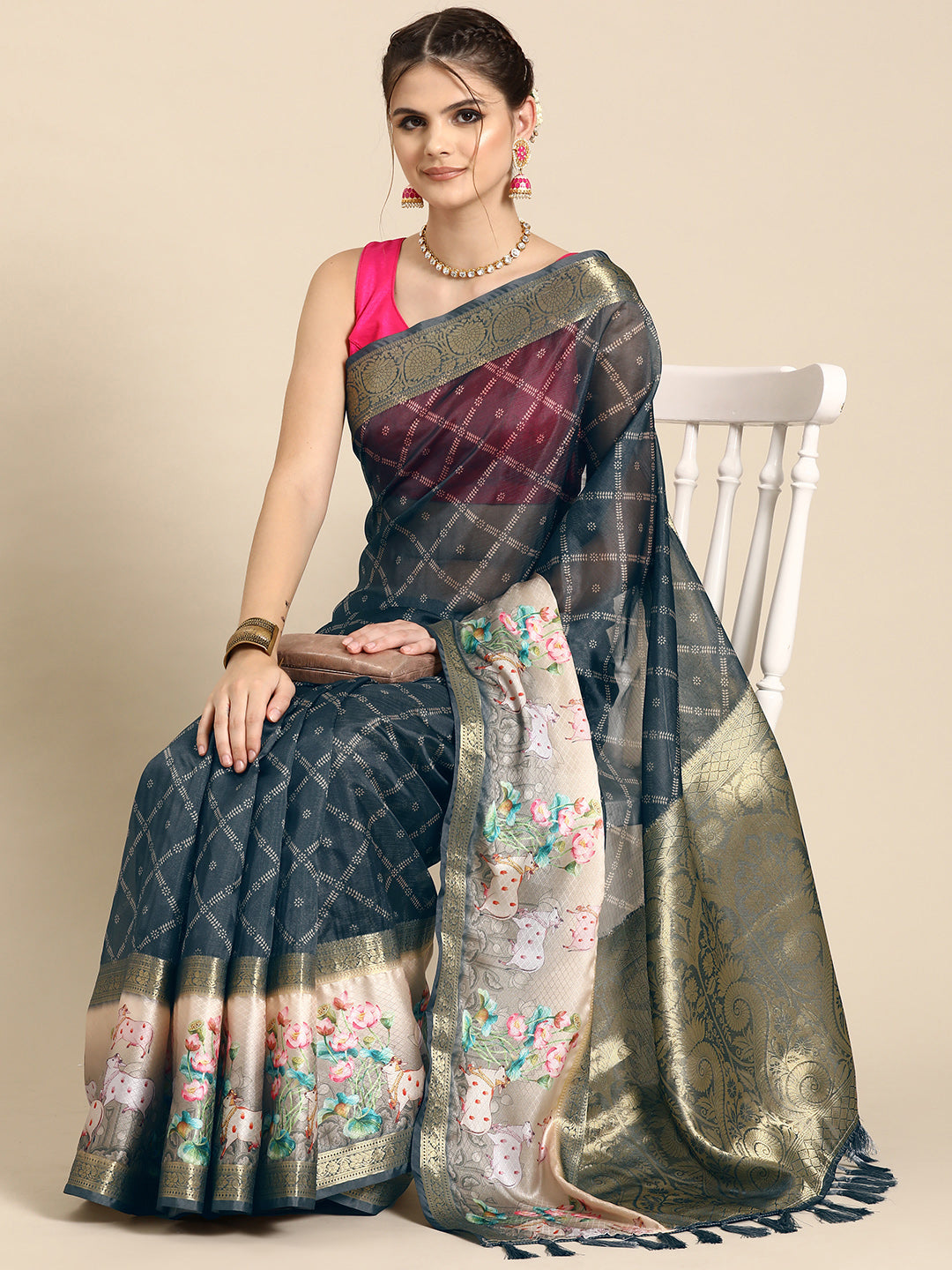 Kanjivaram Silk Pichwai Digital Printed Zari Woven Saree