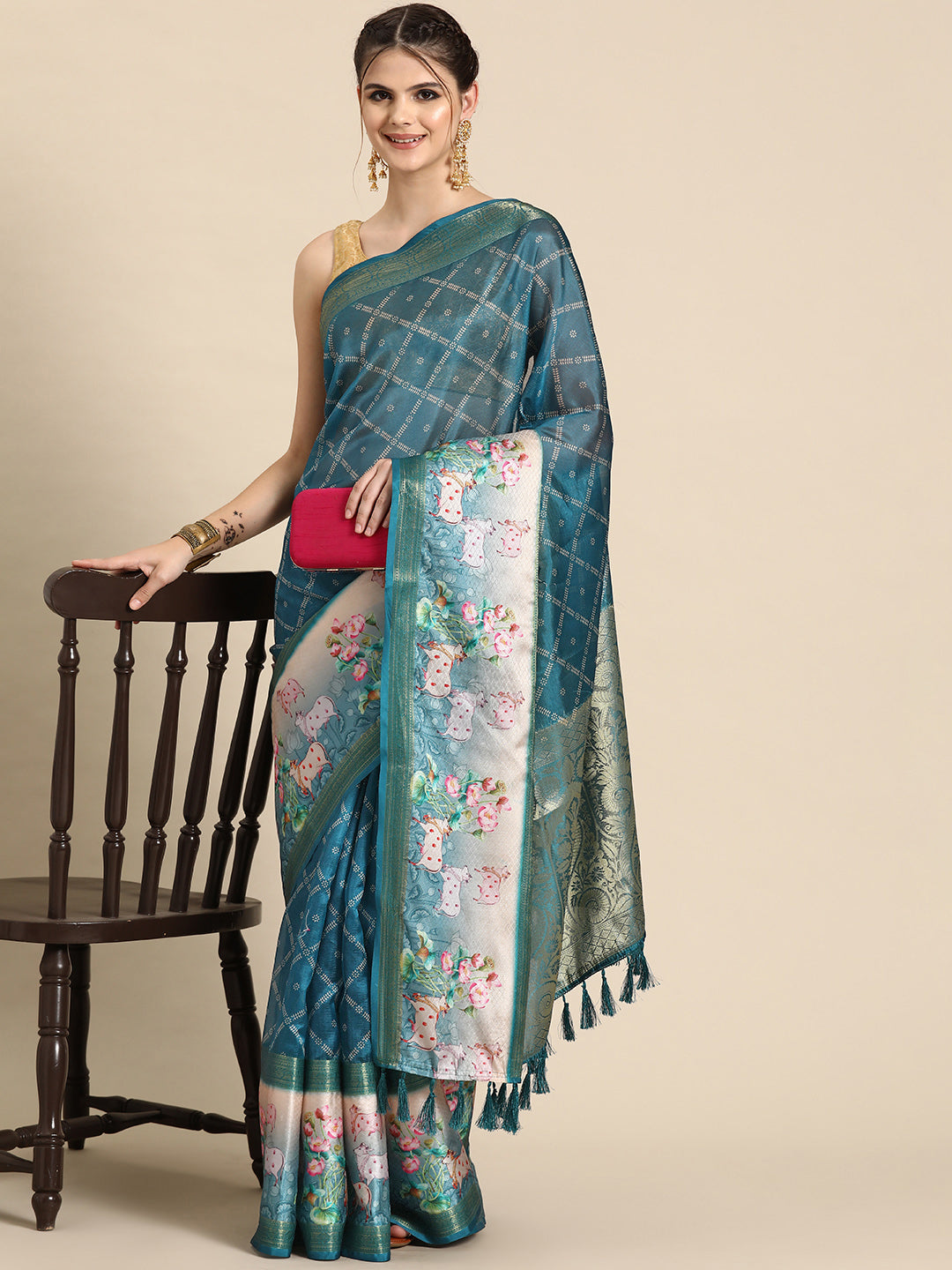 Kanjivaram Silk Pichwai Digital Printed Zari Woven Saree