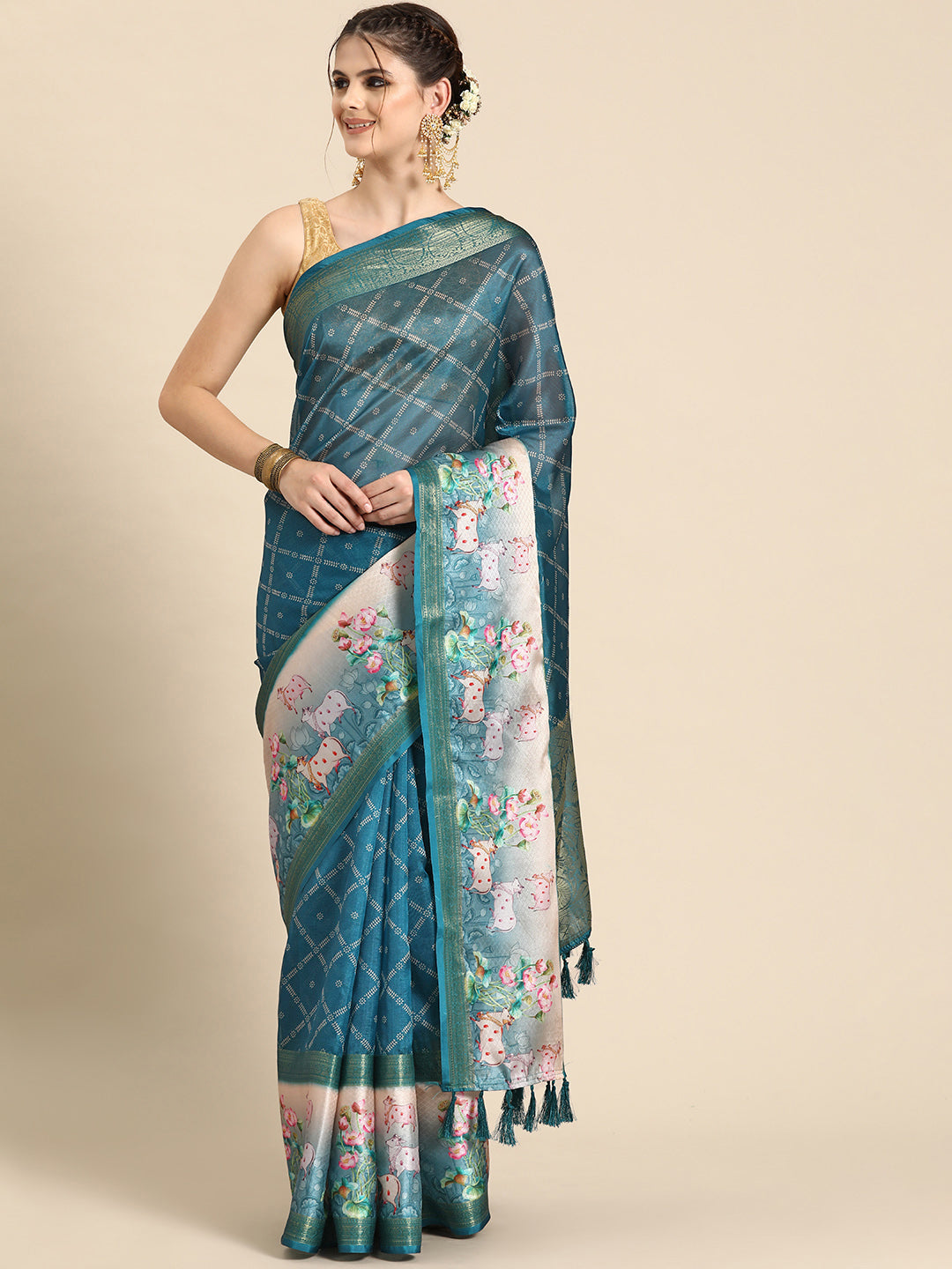 Kanjivaram Silk Pichwai Digital Printed Zari Woven Saree